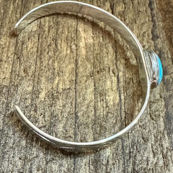 Navajo Sterling Cuff & Kingman Turquoise Cuff Bracelet, Signed - Picture 6 of 7